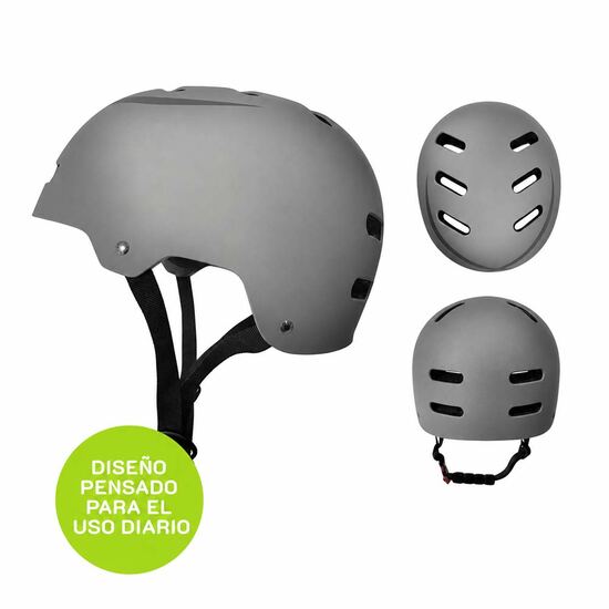 Casco UX500 gris, vistas frontal, trasera y lateral