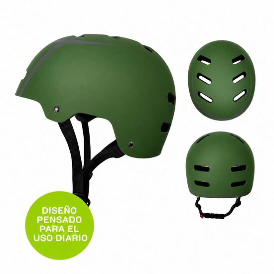 Casco UX500 verde, vistas frontal, trasera y lateral